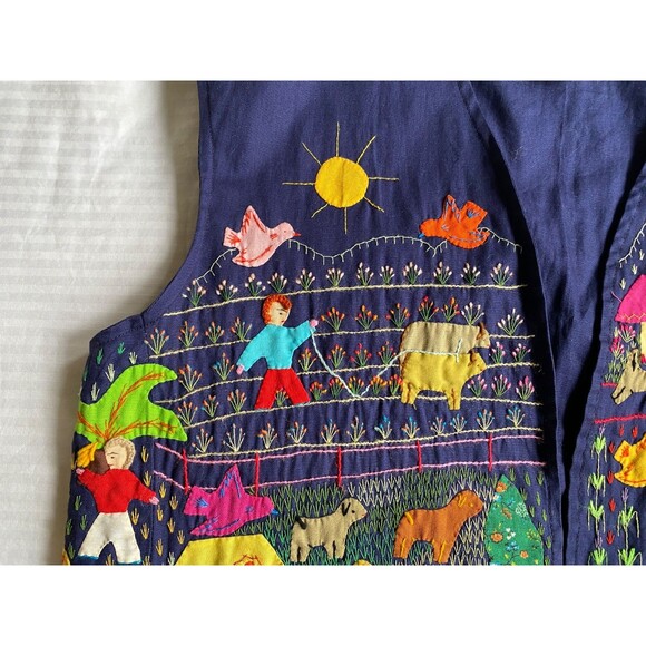 Colombian CUYAMUNA Vintage Handmade Boho Appliqué Embroidered Vest Folk Hippie - Picture 6 of 11